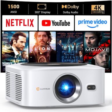 HAPPRUN Outdoor Smart Projector 4K Decoding, Built-in Apps, 30W Dolby Audio