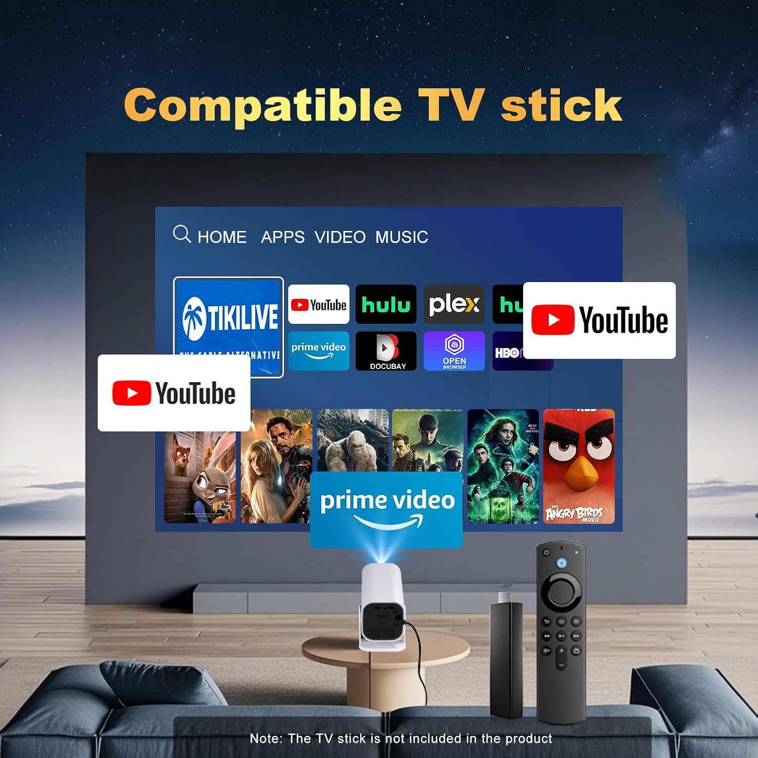 Mini Projector with Wifi and Bluetooth, Built-in Apps,Movie Projector - Image 8