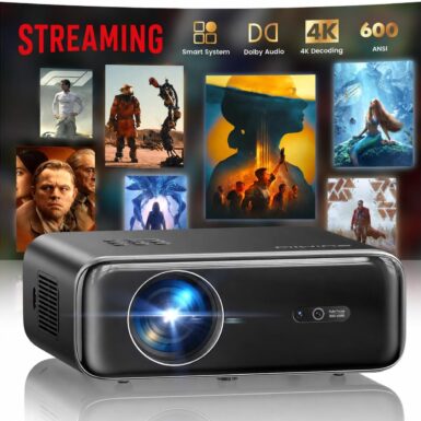 [Built-in Apps/4K Support] Smart Outdoor Projector with WiFi and Bluetooth, Movie Projector, DoIby Audio with Dual Speaker, Auto Focus w/ YouTube&PrimeVideo Proyector, Upgrad P62 Pro