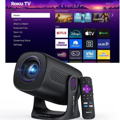 HAPPRUN Roku TV Smart Mini Projector with WiFi and Bluetooth for Portable